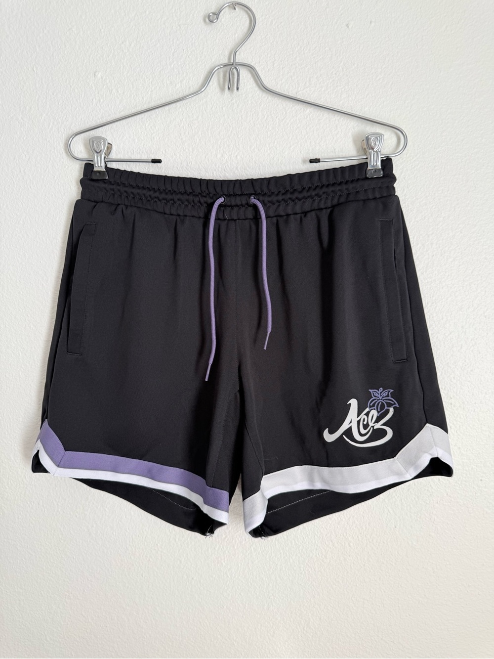 adidas short women size s black Athletic Shorts with Purple and White Trim - Picture 2 of 8